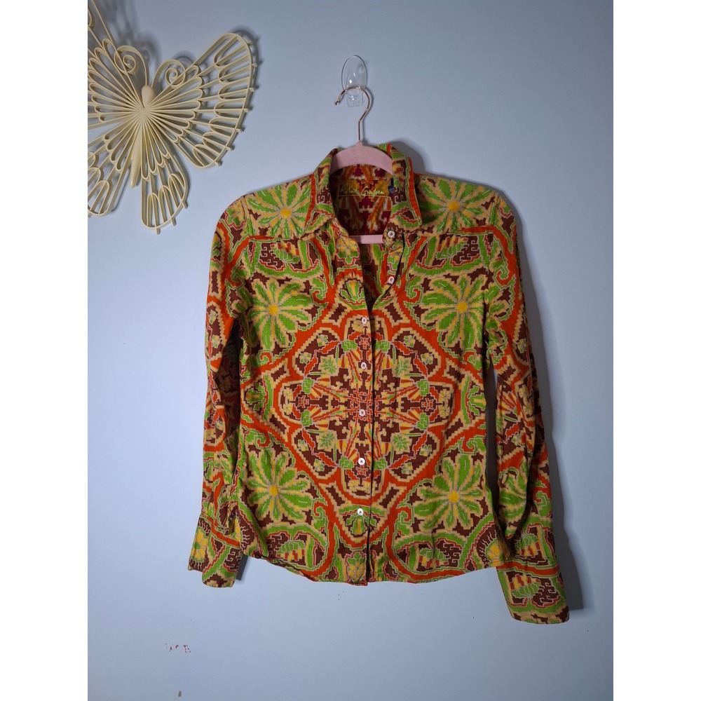 Robert Graham Womens Size 6 Geometric Print Cotton Button Down Shirt
